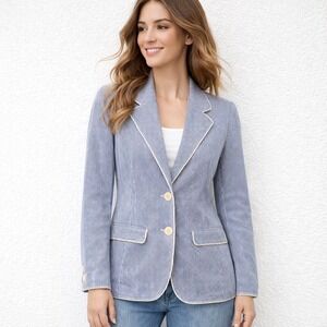 Old Navy Light Blue Pinstripe Blazer with White Piping